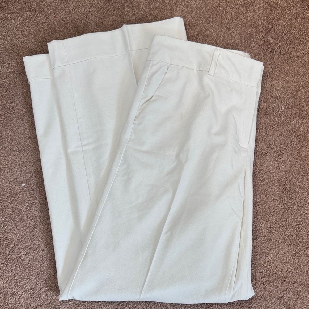 EUC New York & Company Cream Wide Leg Dress Trousers Faux Cuffs Belt Loops - Picture 6 of 10